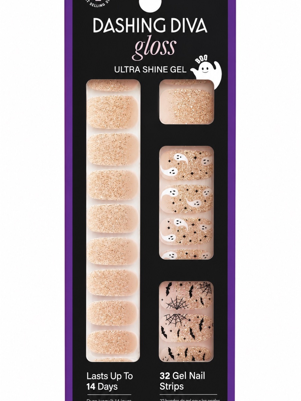 Dashing Diva Gloss Nude Glitter Gel Nail Strips with Halloween Accents